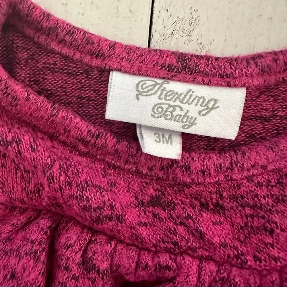 Stexling Baby Fuschia Long Sleeve Ruffle Crewneck Footed Buttoned Onesie 3M GUC